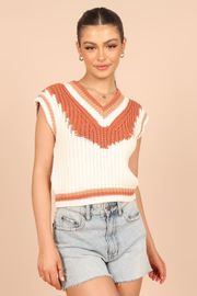 Halle Vneck Knit Sweater Vest - Ivory | Petal & Pup (US)