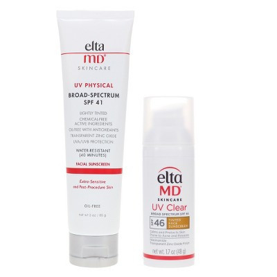 EltaMD UV Clear Broad Spectrum SPF 46 Tinted Face Sunscreen 1.7 oz & UV Physical Broad-Spectrum SPF 41 Lightly Tinted Facial Sunscreen 3 oz Combo Pack | Target