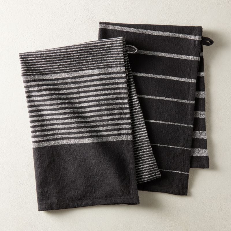 Cafe Organic Cotton Black Striped Dish Towels Set of 2 + Reviews | CB2 | CB2