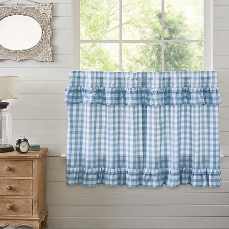 Vhc Brands Annie Check Ruffle 2-pc. Rod Pocket Window Tier, One Size, Blue | JCPenney