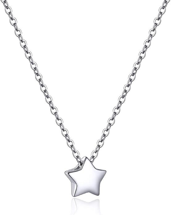 S925 Sterling Silver Necklace for Women Dainty Pendant Necklace | Silver/Black/Gold/Rose Gold, Hy... | Amazon (US)