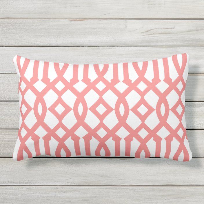 Modern White and Coral Red Trellis Pattern Outdoor Pillow | Zazzle.com | Zazzle