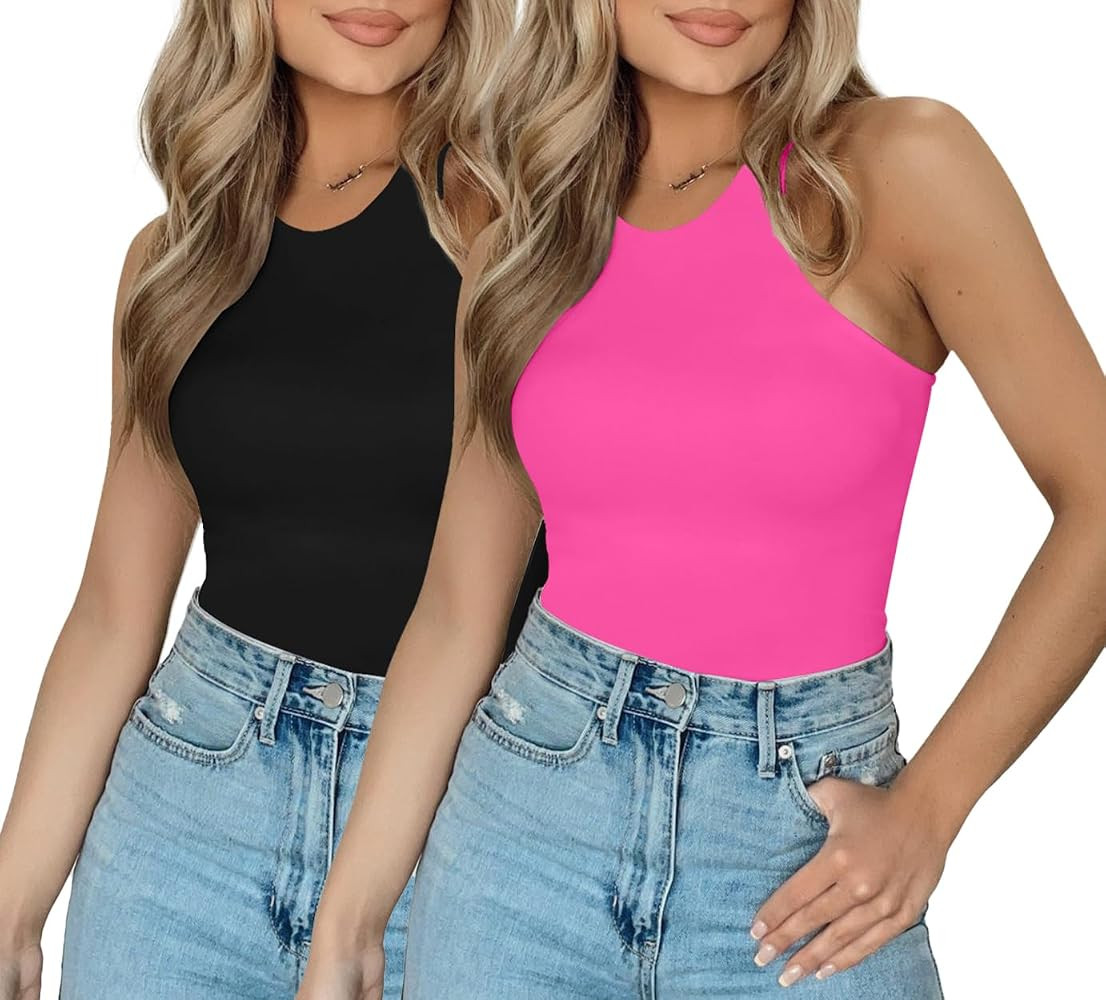MISSJOY Sexy Crew Neck Sleeveless Double Lined Slimming Going Out Tank Top Bodysuits | Amazon (US)