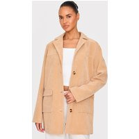 Beige Oversized Longline Faux Suede Blazer Coat | PrettyLittleThing US