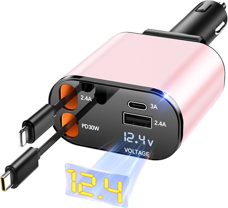 Retractable Car Charger, 4 in 1 Fast Car Phone Charger 66W, 2 Retractable Cables and USB Car Char... | Amazon (US)