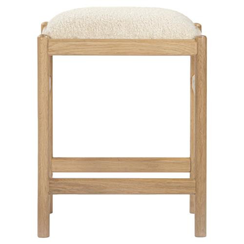 Donovan Modern White Boucle Performance Natural Oak Wood Counter Stool | Kathy Kuo Home