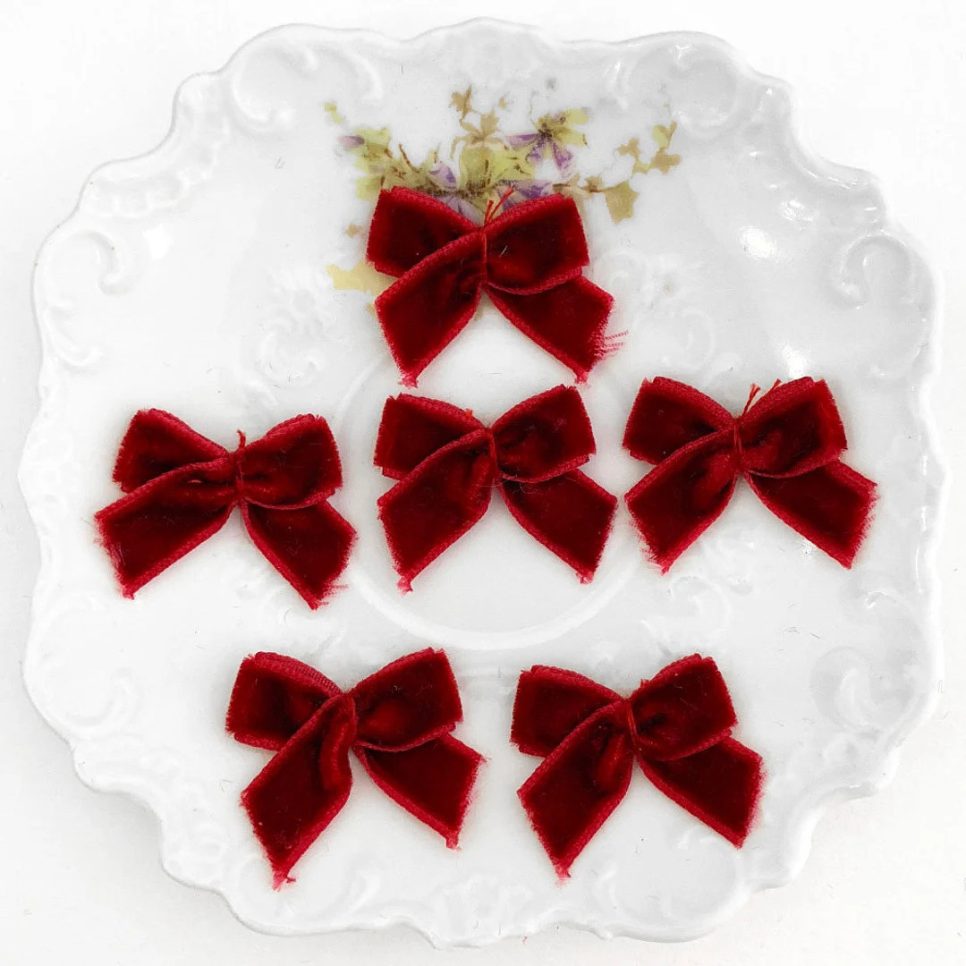 12 Velvet Ribbon Bows Hand Sewn Dark Raspberry VB26 X2 - Etsy | Etsy (US)