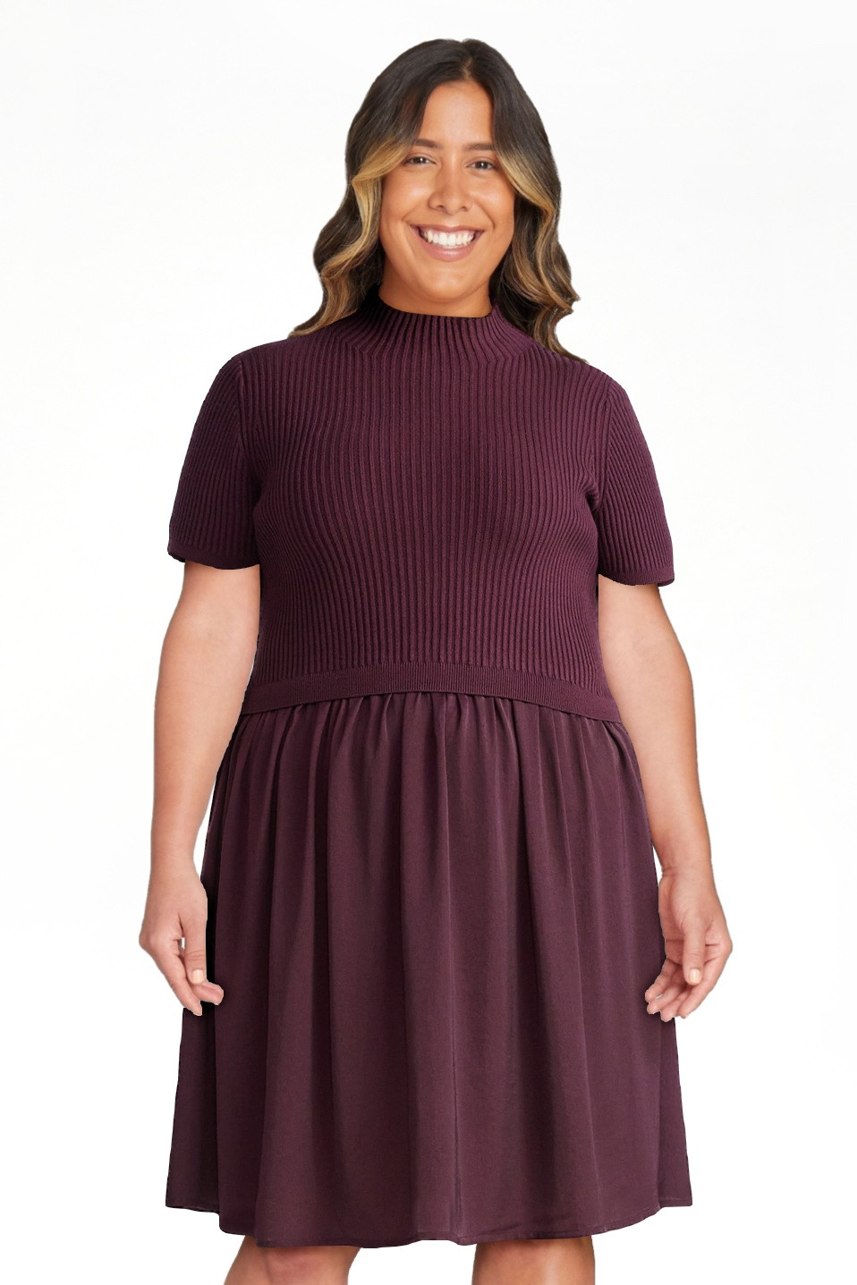 Terra & Sky Women's Plus Short Sleeve Mini Mixed Media Dress, Sizes 0X-5X - Walmart.com | Walmart (US)