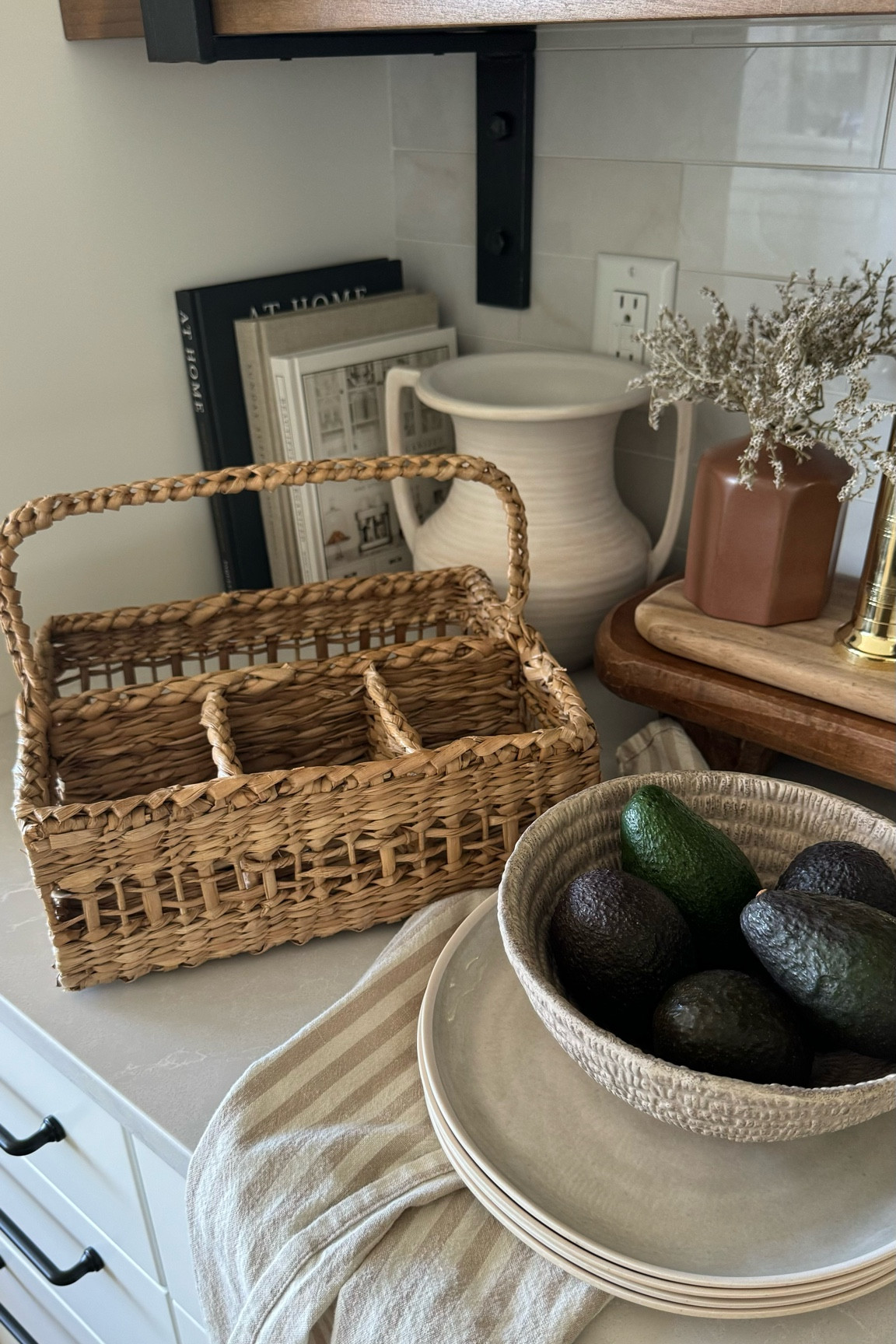 These melamine plates and woven utensil caddy are quality beyond their price point.👏 perfect for Summer entertaining! 
Beautiful textured bowl doubles as decor & a fruit bowl !

#LTKParties #LTKHome #LTKSeasonal