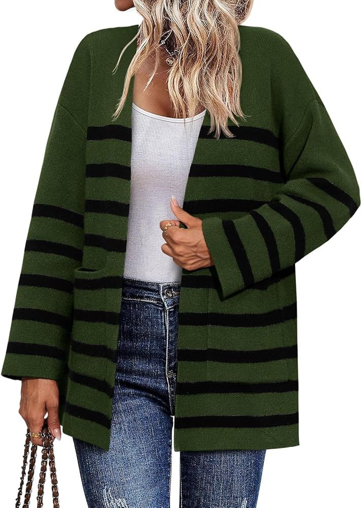 Saodimallsu Womens Oversized Striped Cardigans Open Front Chunky Knit Casual Loose Fit Long Sleev... | Amazon (US)