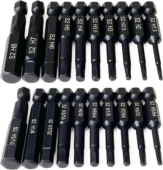 Hex Head Allen Wrench Drill Bit Set (10pc Metric & 10pc SAE), PTSLKHN Allen Wrench Drill Bits, Up... | Amazon (US)