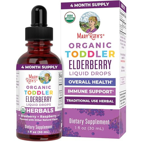 MaryRuth Organics Toddler Elderberry Syrup, USDA Organic Elderberry, Sugar Free Kids Immune Support Supplement for Ages 1-3 Years, Clean Label Project Verified®, Vegan, Non-GMO, Gluten Free, 1 Fl Oz | Amazon (US)