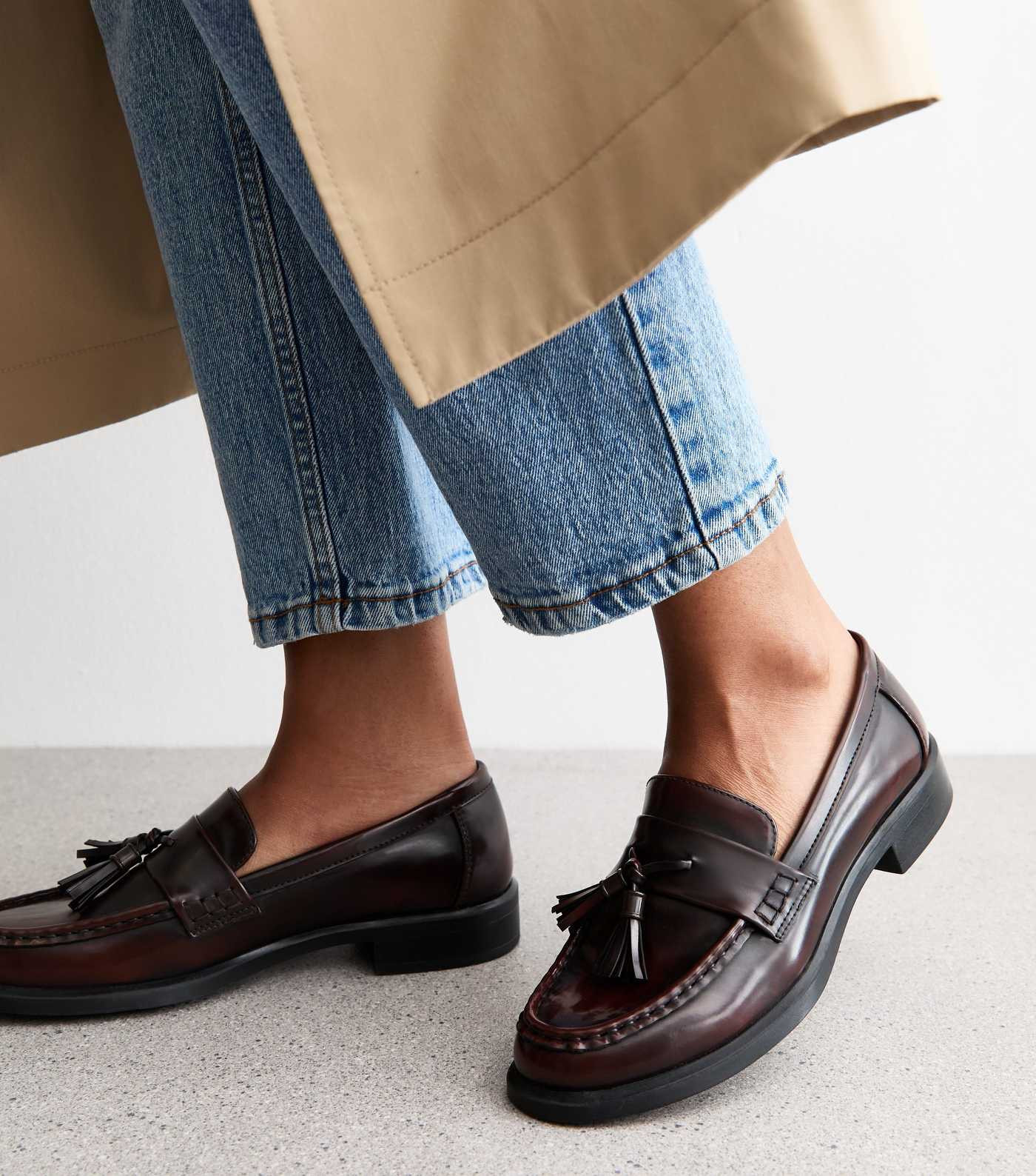 Brown Faux Leather Tassel Charm Almond Toe Loafers | New Look | New Look (UK)
