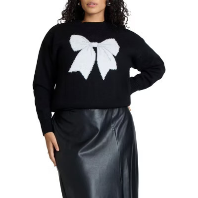 ELOQUII Bow Intarsia Sweater - 30/32, Black And White | Target