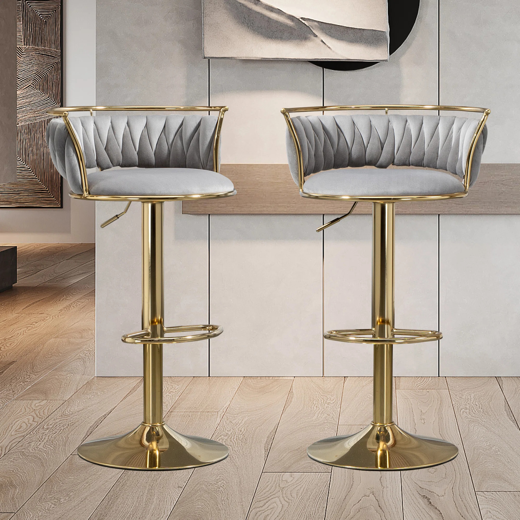 Christal Swivel Upholstered Adjustable Height Counter Stool (Set of 2) | Wayfair North America