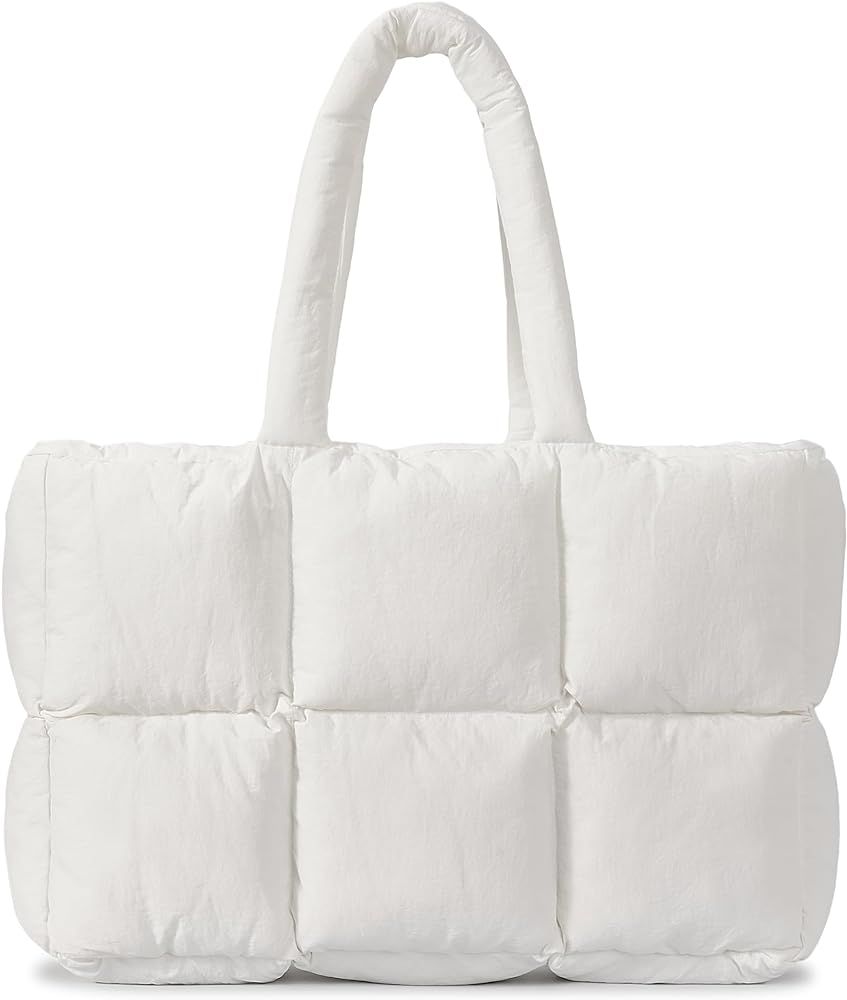 Herald Puffer Tote Bag for Women, Large Quilted Puffy Cloud Handbag Winter Down Padding Lattice Satc | Amazon (US)