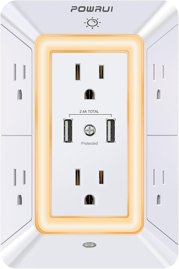 USB Wall Charger, Surge Protector, POWRUI 6-Outlet Extender with 2 USB Charging Ports (2.4A Total... | Amazon (US)
