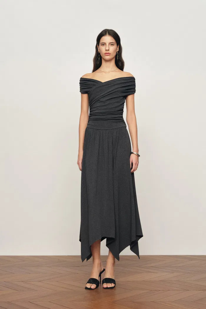 Isabella Smocked Drape Sleeveless Dress in Brushed Cotton Blend | Fabrique