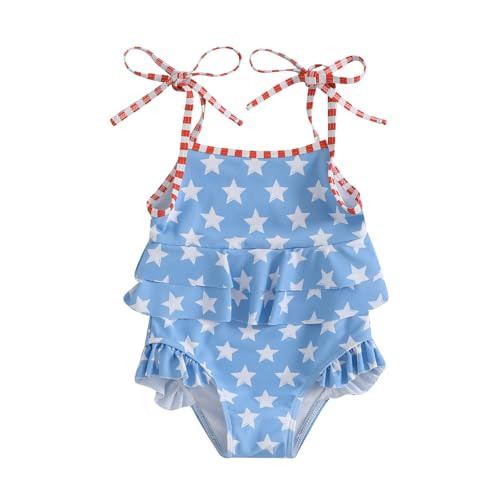 Toddler Girl One Piece Swimsuit 4th of July Popsicle/Bow/Star Print Ruffle Bikini Sleeveless Bath... | Amazon (US)