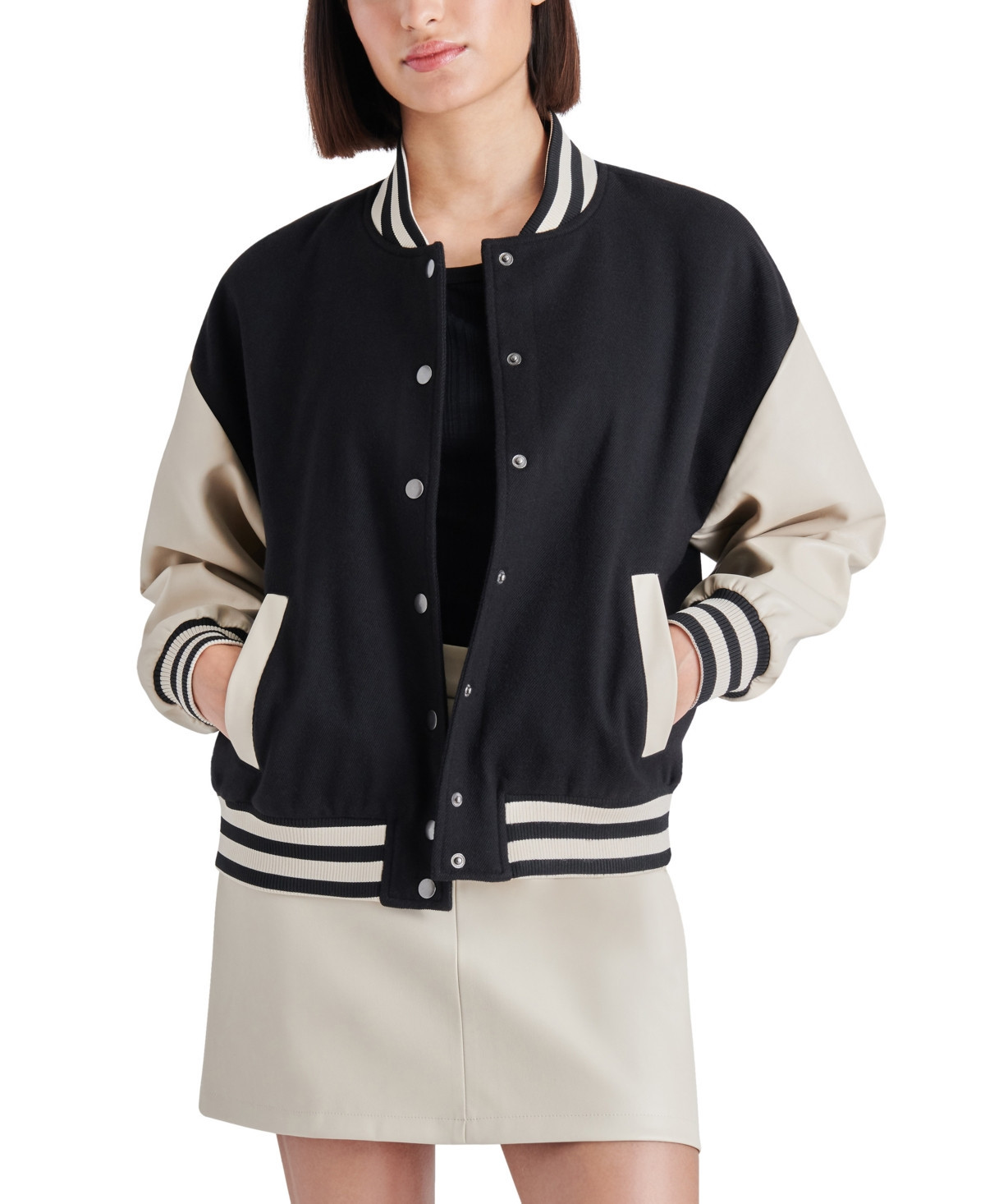 Steve Madden Women's Alexandra Varsity Jacket - Black | Macy's