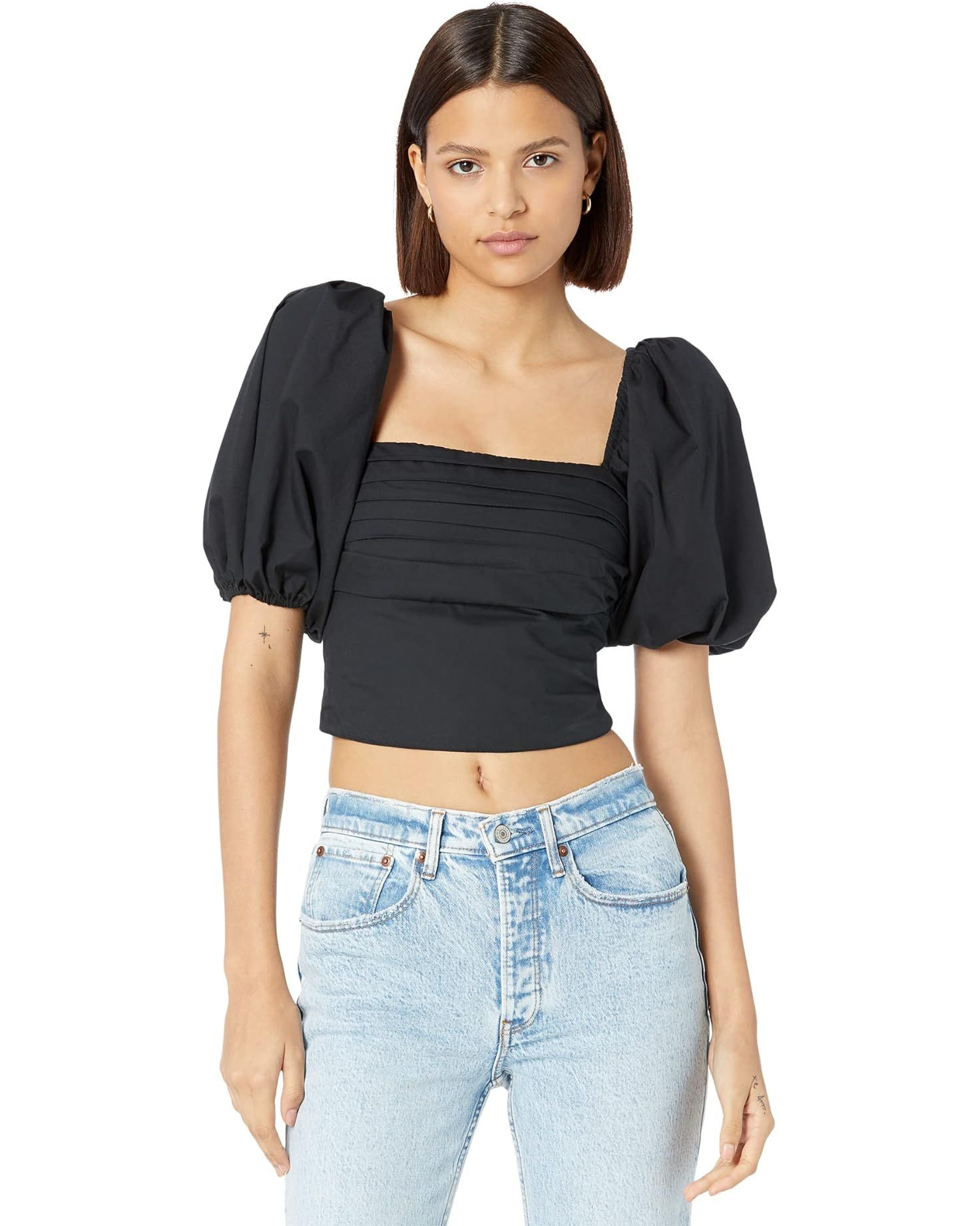 Square Neck Ruched Puff Sleeve Top | Zappos