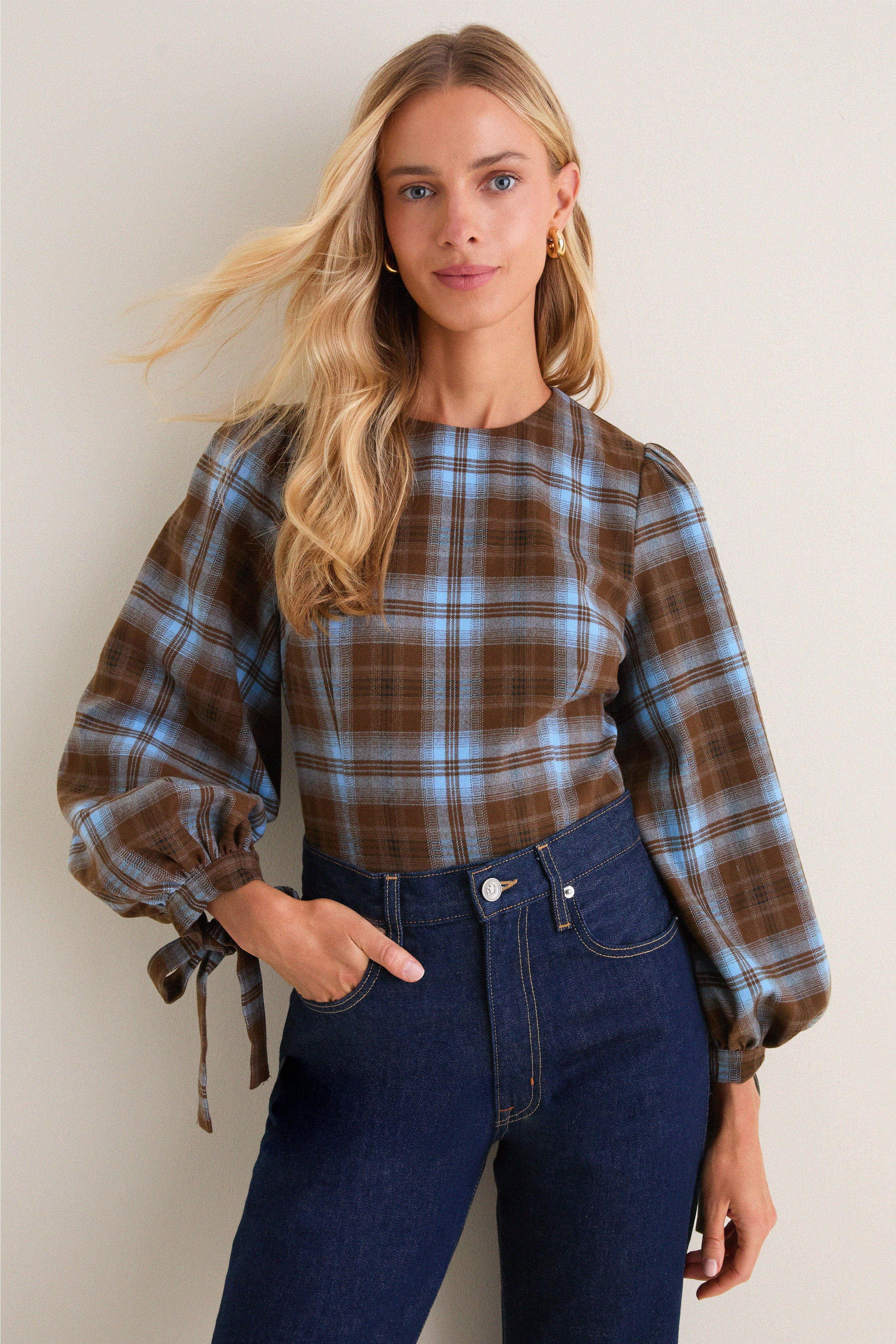Chocolate Sky Plaid Ellery Blouse | Tuckernuck (US)