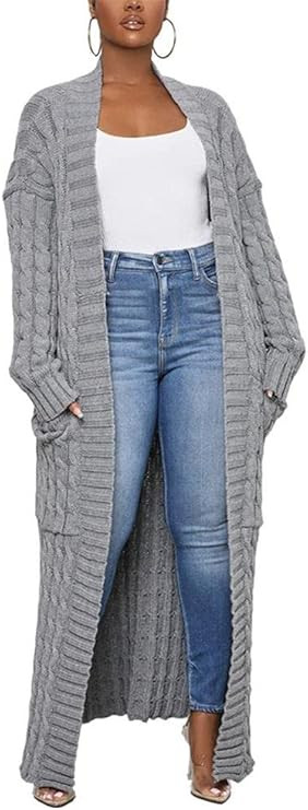 Long Sweaters for Women Cardigan Open Front Long Sleeve Plus Size Chunky Cable Knit Duster Cardig... | Amazon (US)