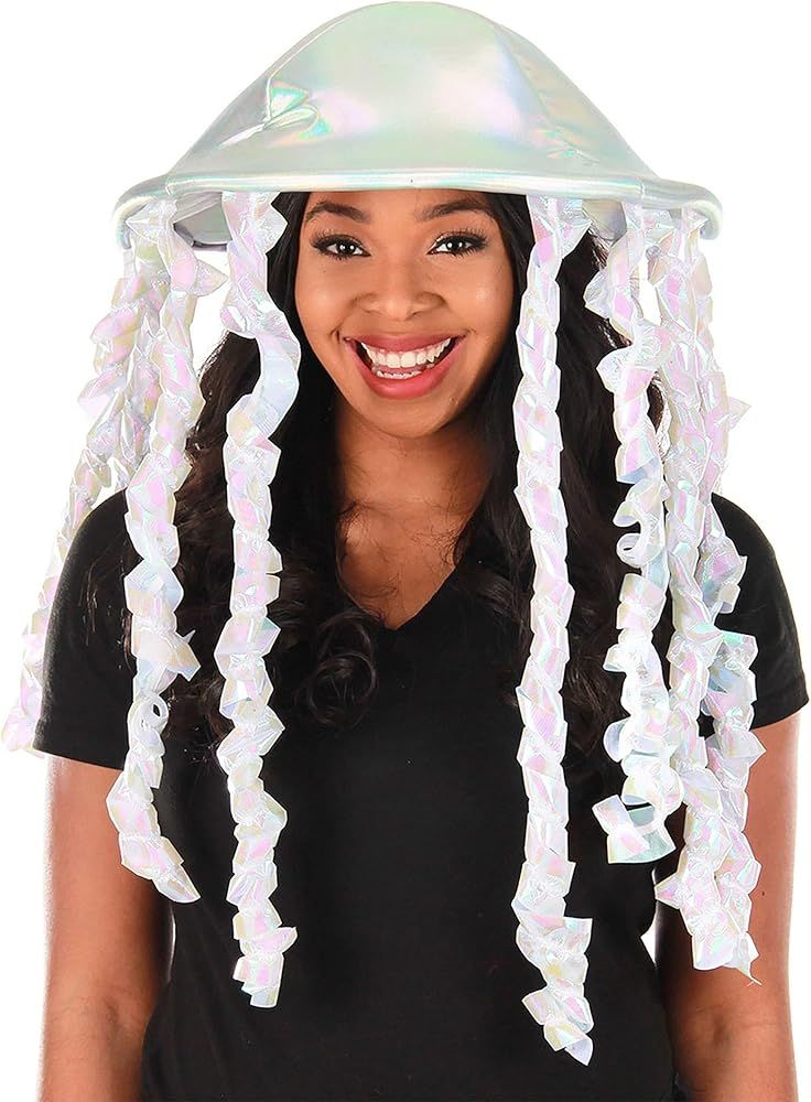 Holographic Jellyfish Soft Hat - Iridescent Fabric with Tentacle Details, Adjustable Fit, Costume... | Amazon (US)