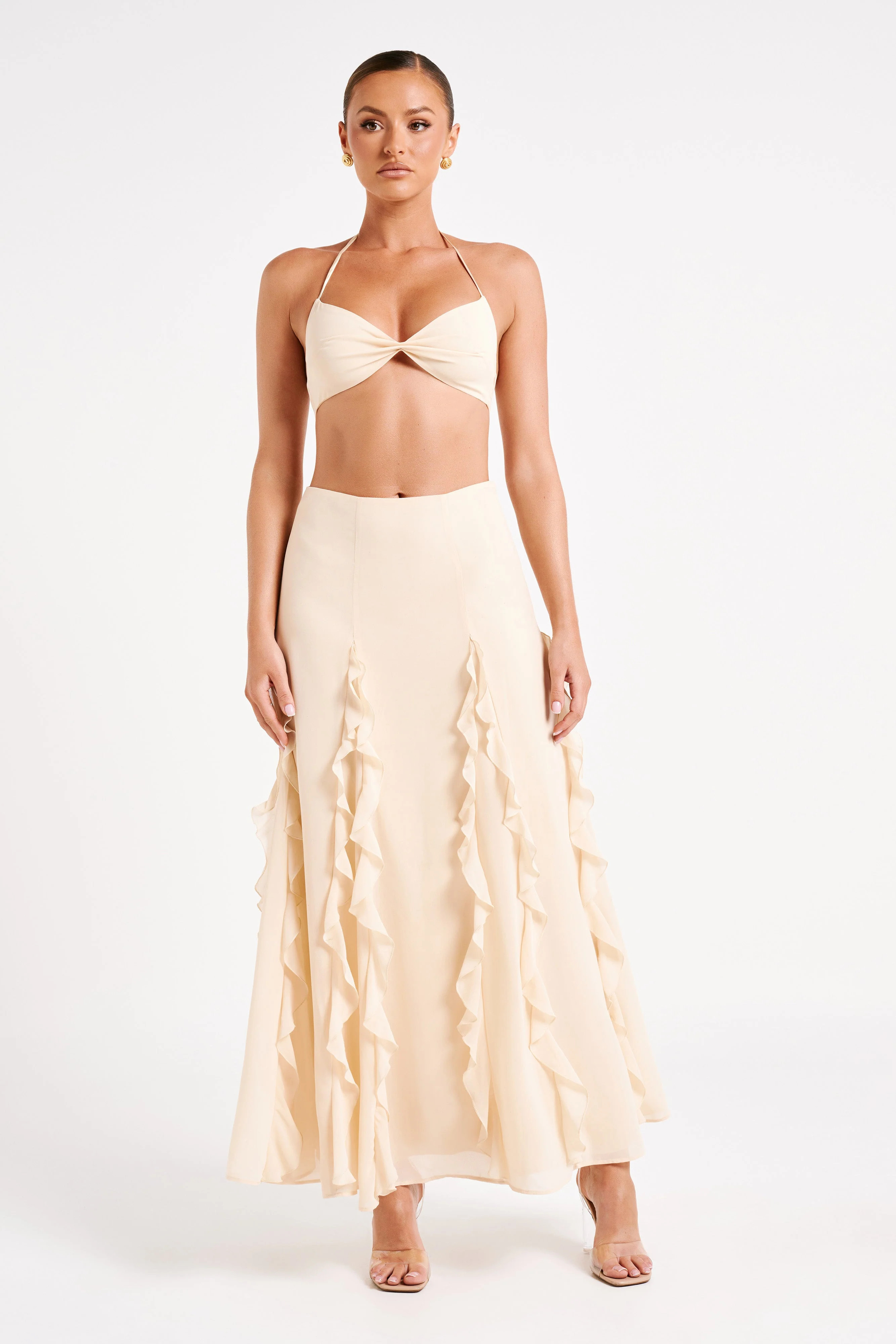 Ines Ruffle Maxi Skirt - Sand | MESHKI US