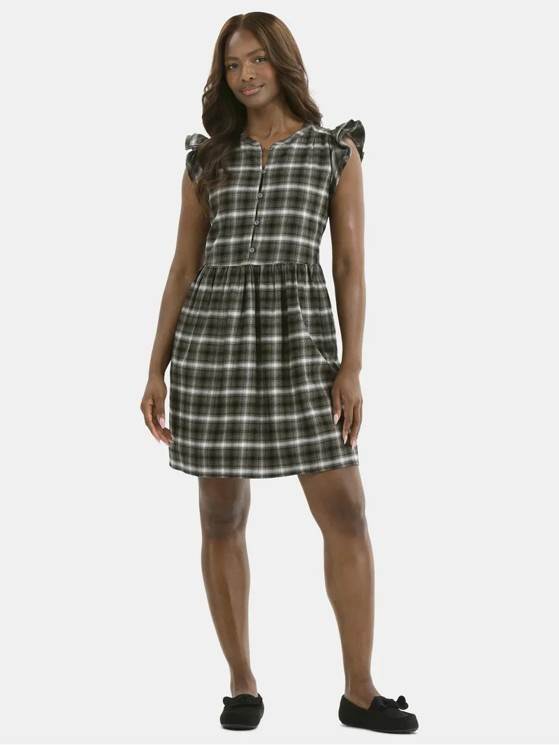 Time and Tru Women's Cotton Mini Dress with Flutter Sleeves, Sizes XS-XXXL | Walmart (US)