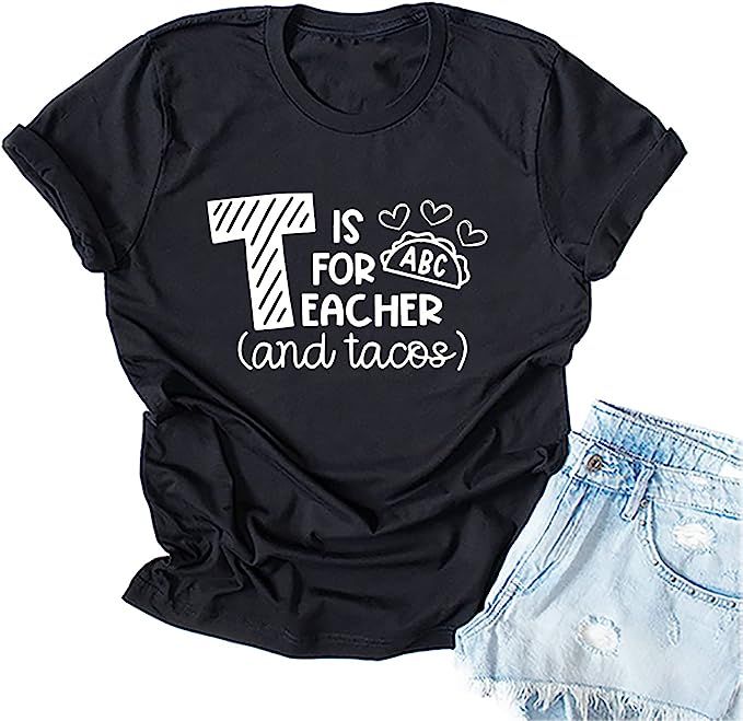 Teach Shirts for Women Funny Saying Graphic T-Shirts Casual Short Sleeves Tees Summer for Teacher | Amazon (US)