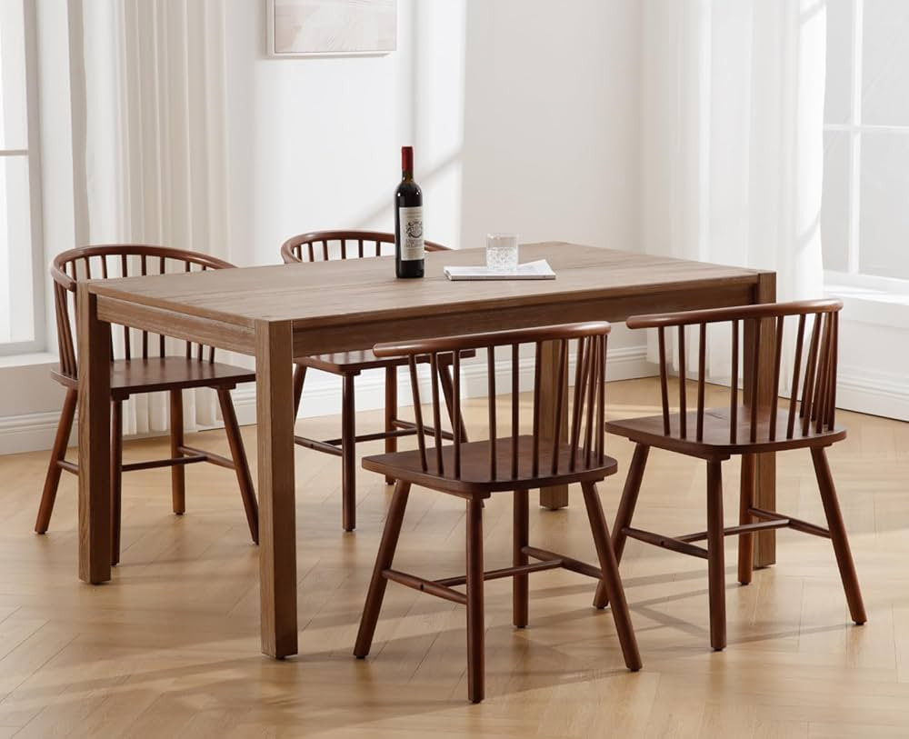 EALSON Walnut Wooden Dining Chairs Set of 4 Farmhouse Spindle Dining Room Chairs with Arms/Wide C... | Amazon (US)