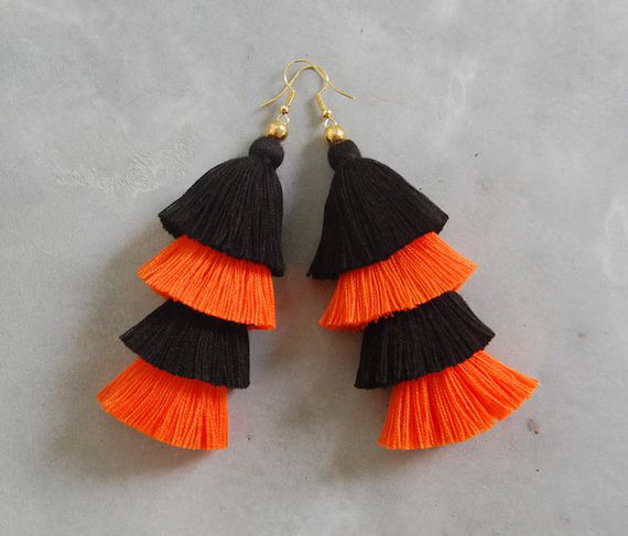 Handmade Black & Orange Tassel Earrings - Etsy | Etsy (US)