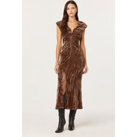 ASTR the Label | Daisha Crushed Velvet Midi Dress in Brown | Size S | ASTR The Label (US)