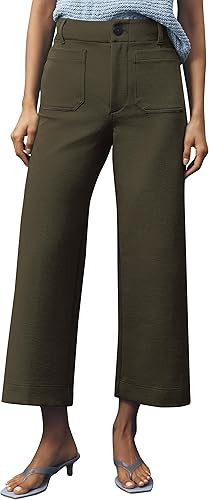 Women's Knit Wide Leg Pants Casual Button Down High Waisted Loose Fit Stretchy Cropped Hem Trouse... | Amazon (US)