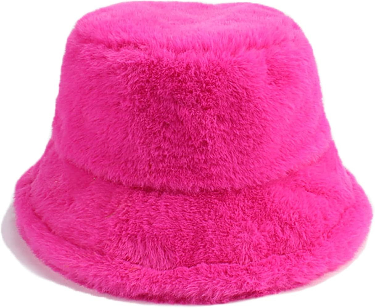 Umeepar Winter Faux Fur Bucket Hat Fluffy Warm Hat for Women Men | Amazon (US)