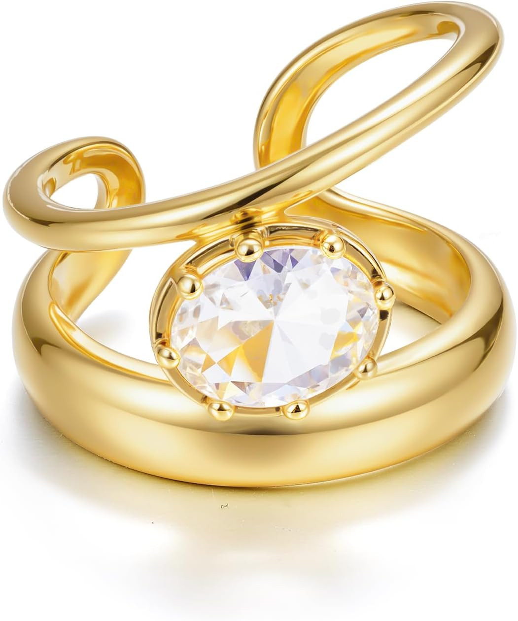 KELORIS PATH Chunky Statement Ring for Women, 14k Gold Plate Band Rings Open Adjustable Dainty Pave CZ Personalized Fashion Jewelry Gift | Amazon (US)