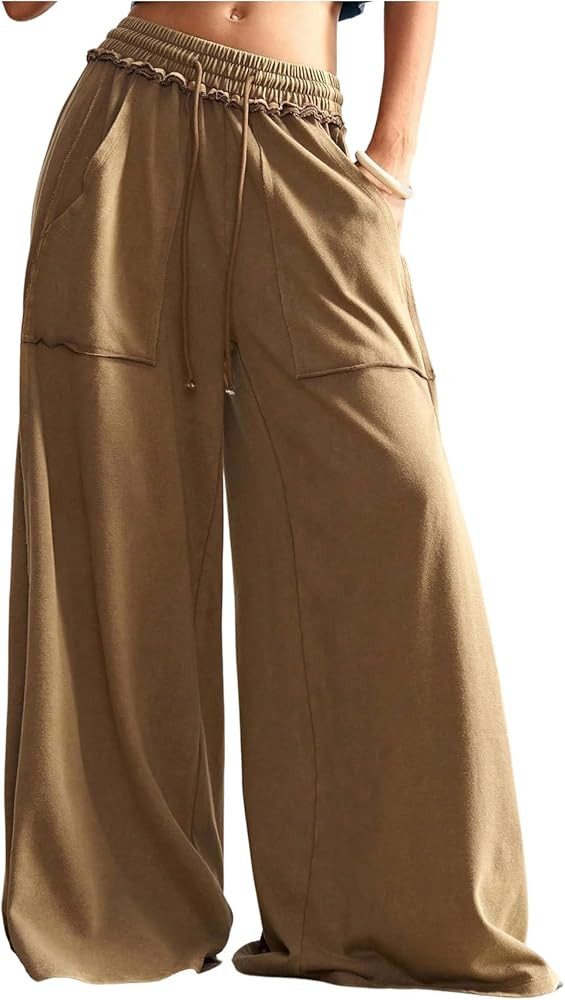 Women's Baggy Sweatpants Color Block Patchwork Wide Leg Sweat Pants Palazzo Flowy Pants Joggers | Amazon (US)