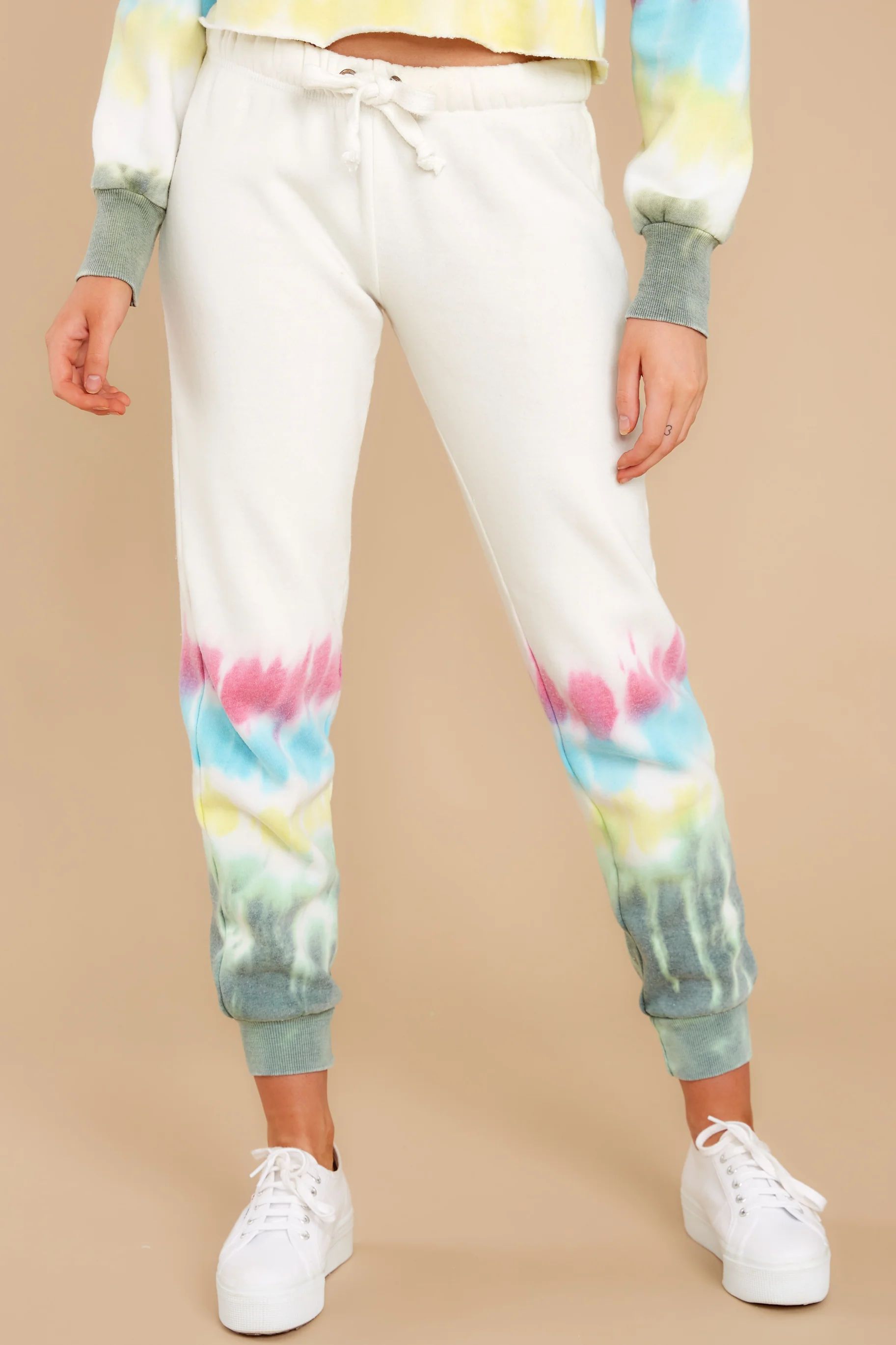 Perfect Day White Multi Tie Dye Joggers | Red Dress 