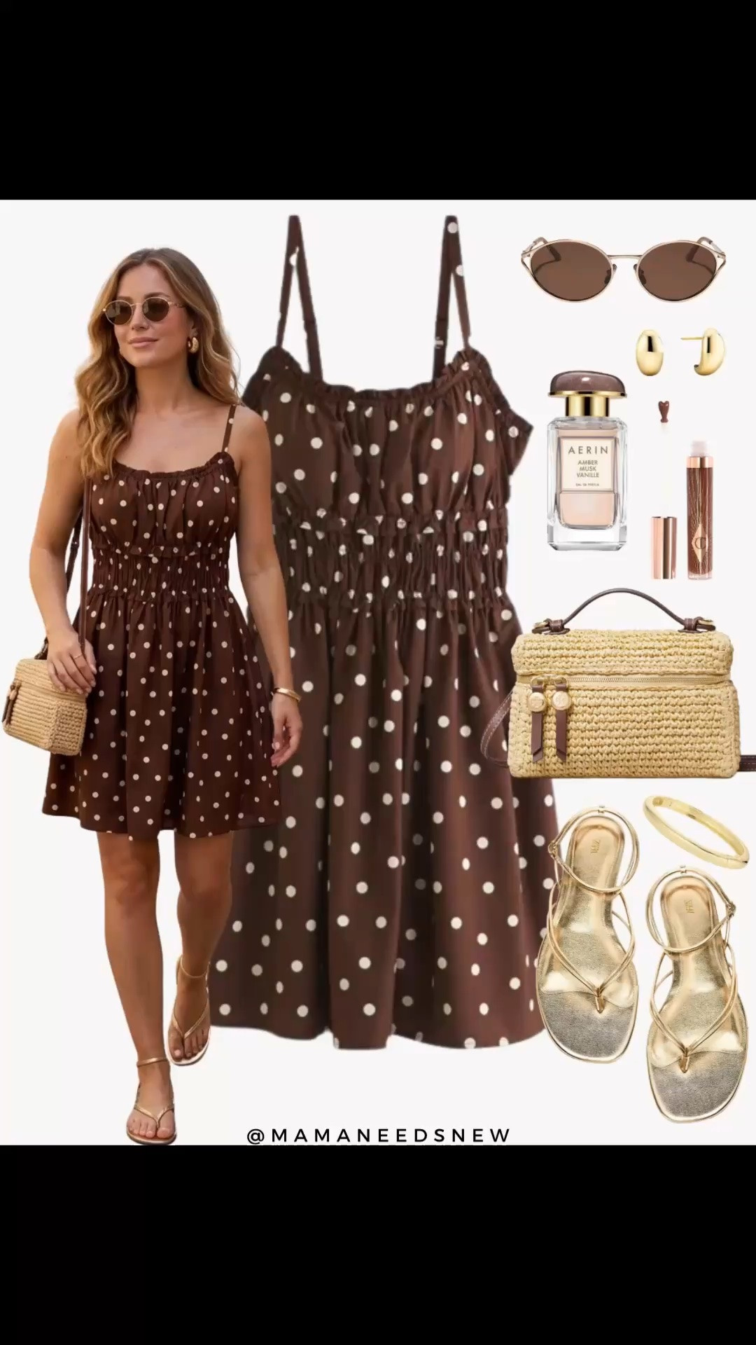 A summer outfit with a polka dot dress, sandals and raffia vanity bag 🤎

#LTKootd #LTKSeasonal #LTKSaleAlert