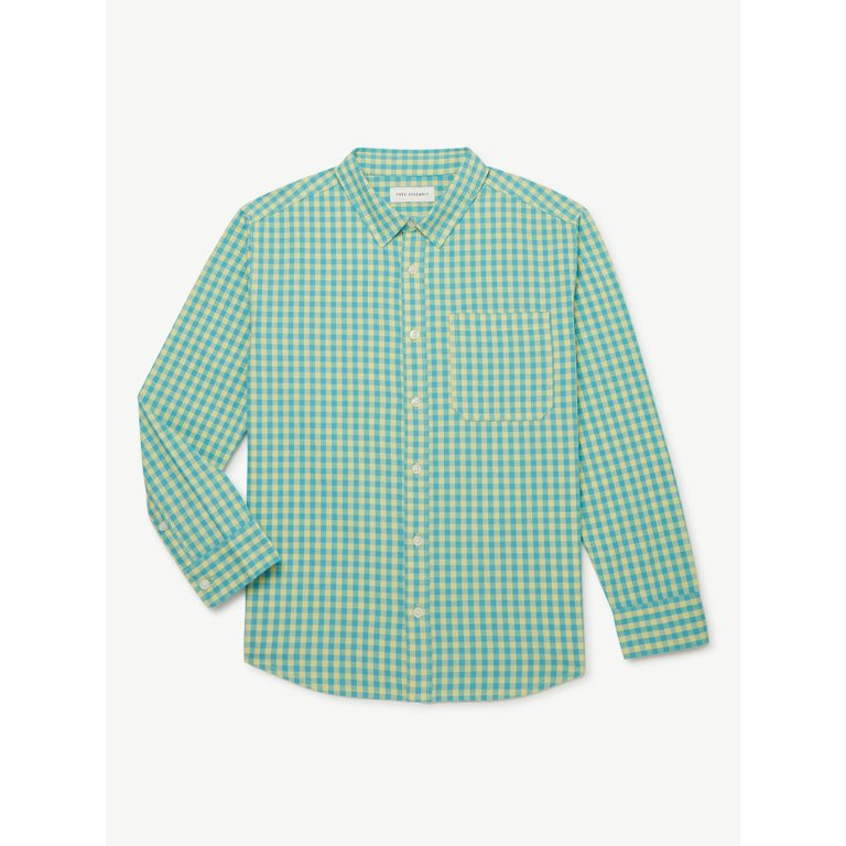 Free Assembly Boys Long Sleeve Gingham Button Down Shirt, Sizes 4-18 | Walmart (US)