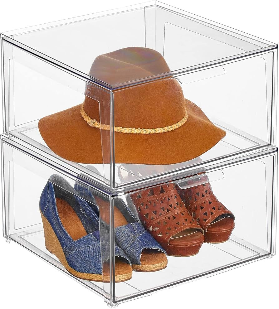 mDesign Plastic Stackable Closet Storage Organizer Bin Containers with Front Pull Drawer for Cabi... | Amazon (US)