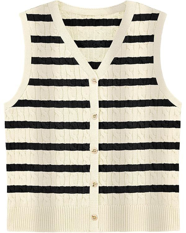 WIHOLL Sweater Vest for Women Cable Knit Cropped Tank Tops Button Up Sleeveless Cardigan Fall Out... | Amazon (US)