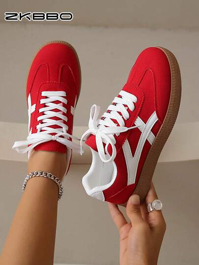 ZKBBO Women's Casual Sneakers, Flat, Lightweight, Comfortable For Fitness, Walking, Skateboarding | SHEIN