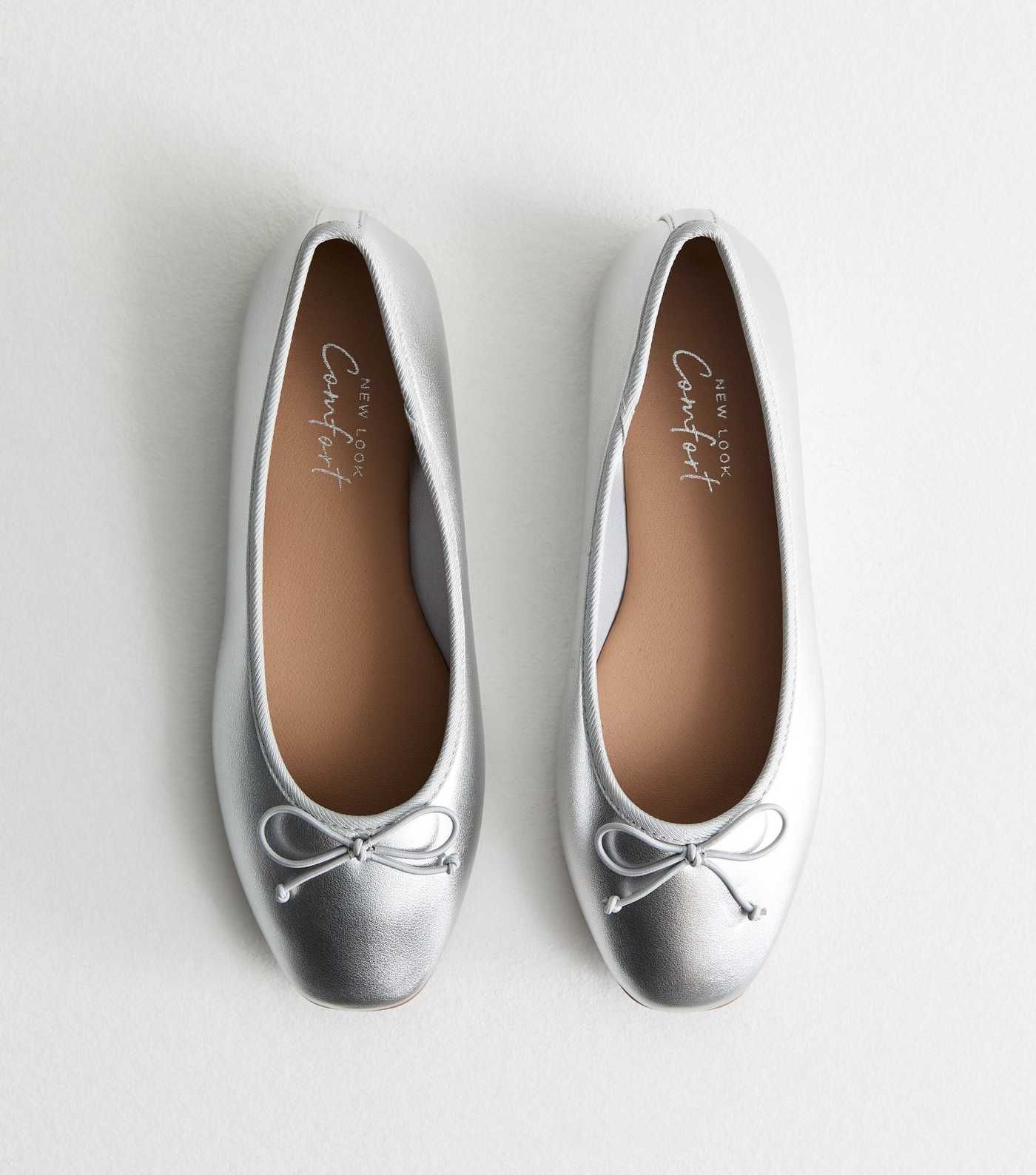 Silver Metallic Leather-Look Ballerina Pumps | New Look | New Look (UK)