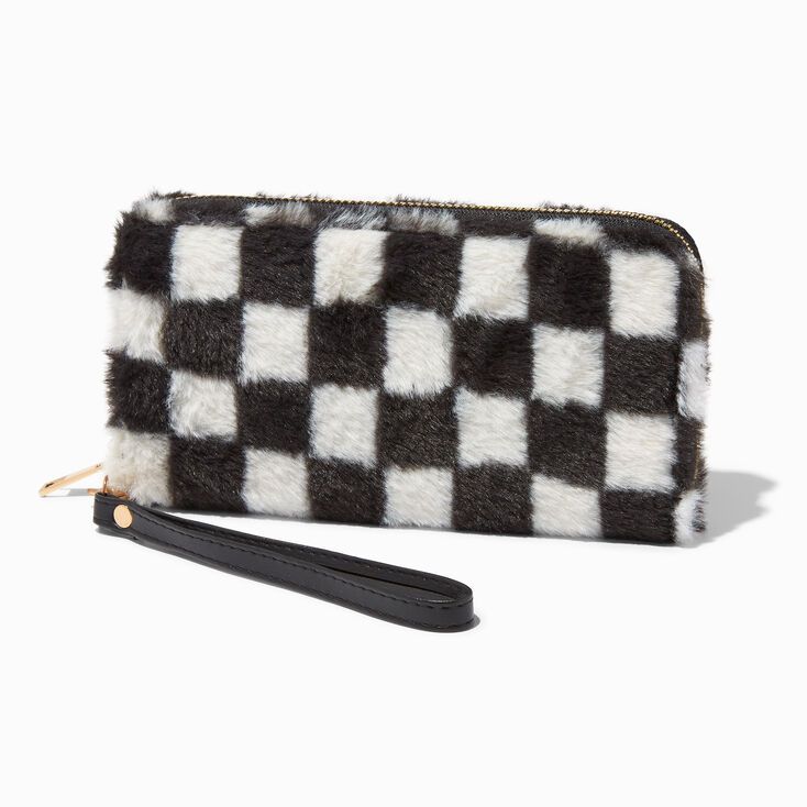 Black & White Checkerboard Plush Wristlet Wallet | Claire's (US)