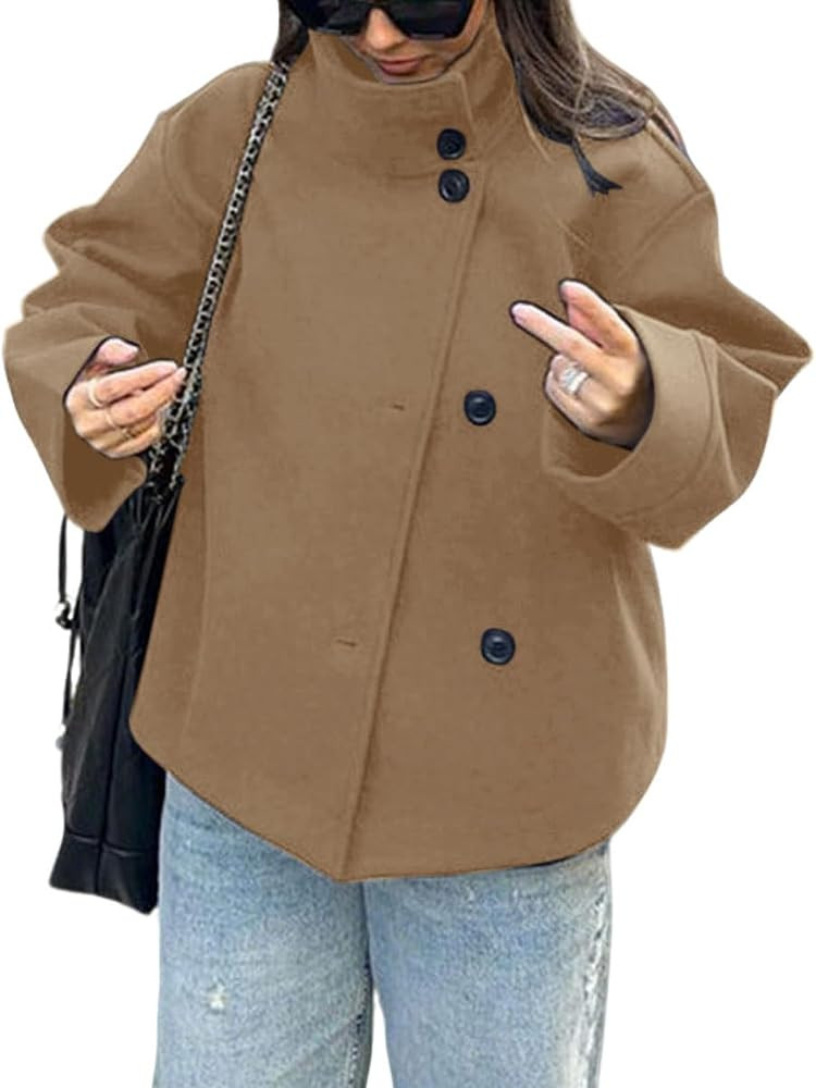 CHARTOU Women Crop Pea Coat Wool Blend Winter Loose Casual Short Jacket Outwear | Amazon (US)