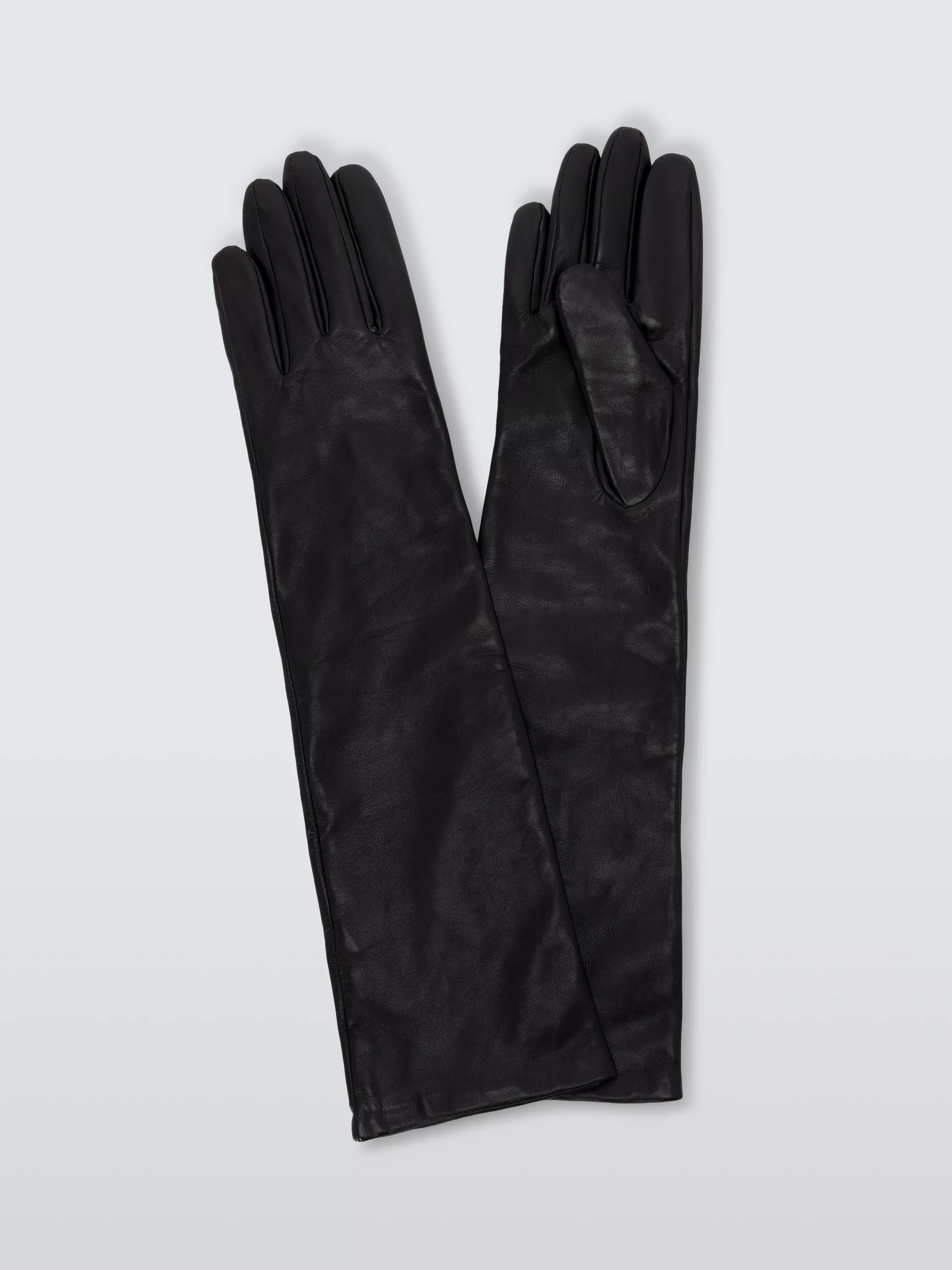 John Lewis Long Length Leather Gloves, Black | John Lewis (UK)