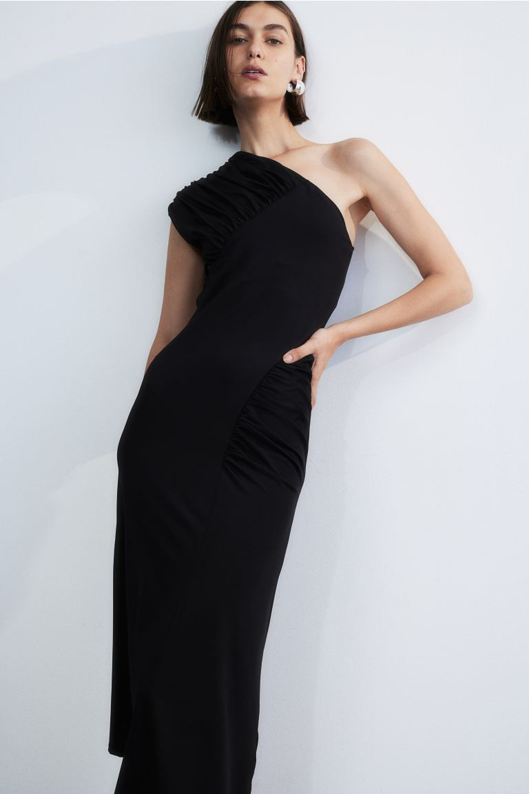 Draped one-shoulder dress - Black - Ladies | H&M GB | H&M (UK, MY, IN, SG, PH, TW, HK)