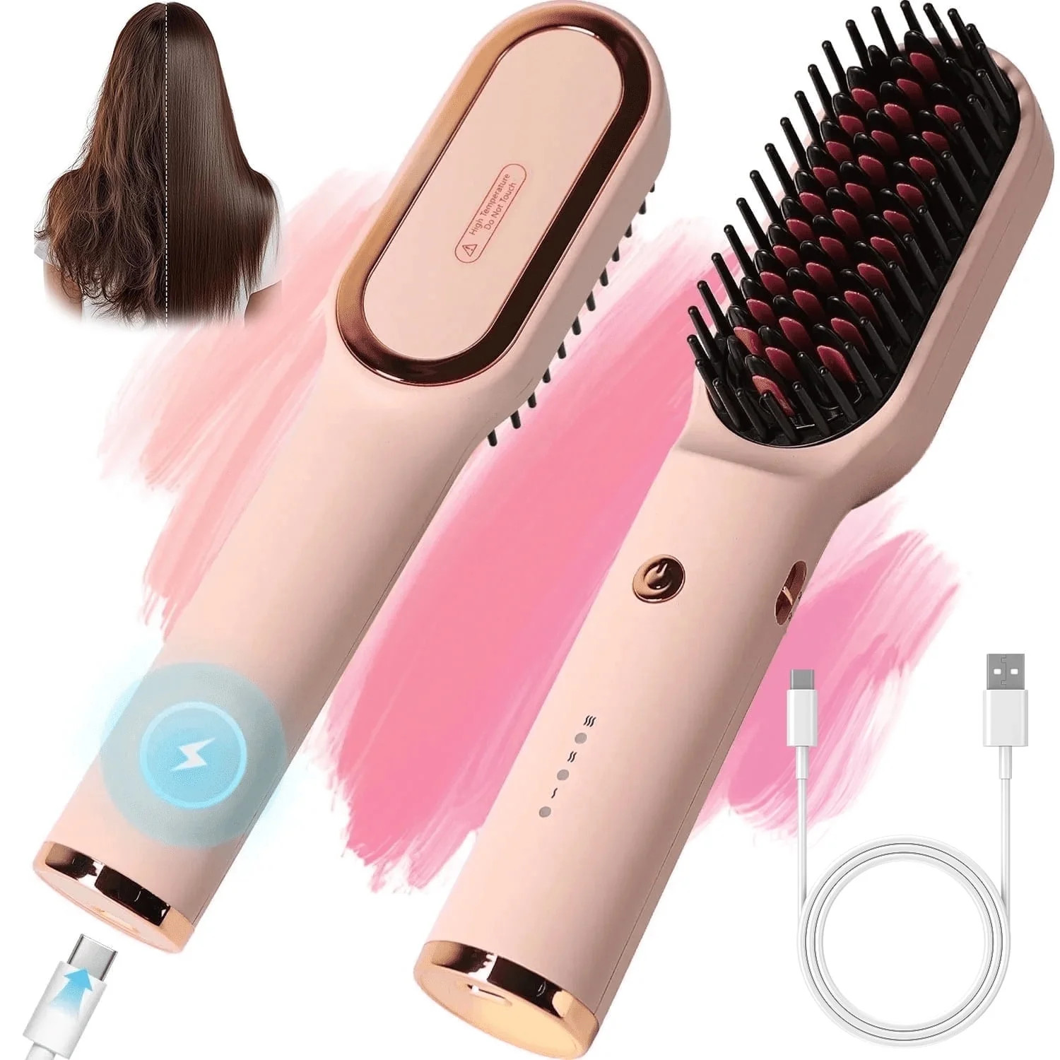 KIPOZI Hair Straightener Brush, Cordless Hair Straightener Brush Portable Hot Comb Straightener, ... | Walmart (US)